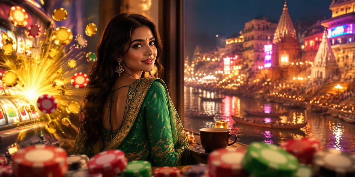 Casino slot game played by woman at Varanasi ghat